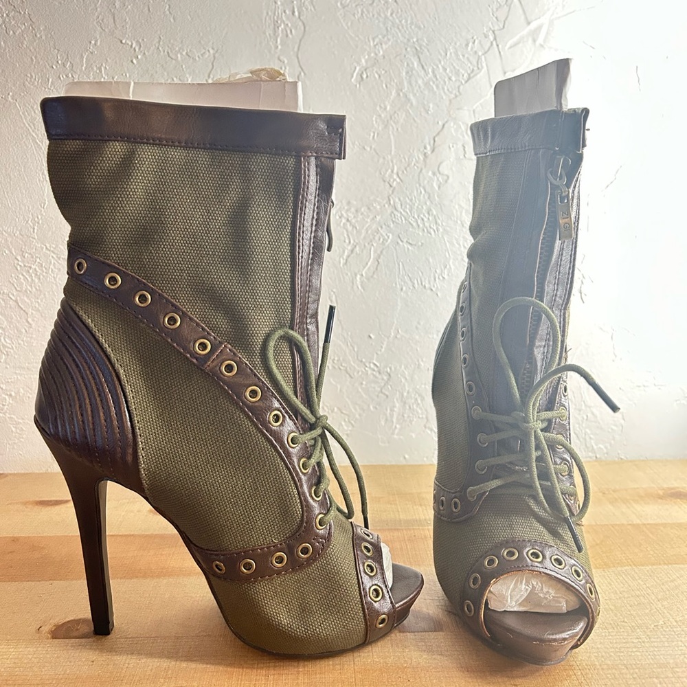 Stylish Olive Green and Brown Women's Heeled Boots